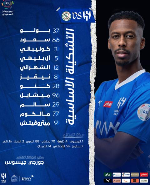 تشكيلة الهلال ضد الاتفاق في دوري روشن السعودي للمحترفين 2023