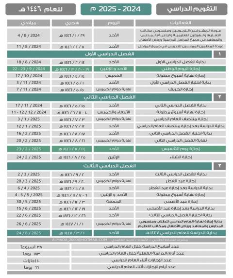 التقويم الدراسي 1446