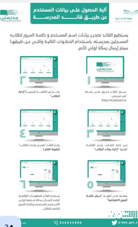 كيف اطلع اسم المستخدم وكلمة المرور لمنصة مدرستي