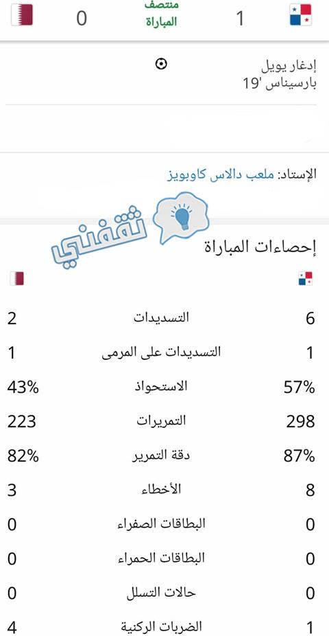 إحصائيات مباراة قطر وبنما في بطولة الكونكاكاف الكأس الذهبية