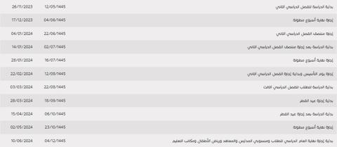 التقويم الدراسي 1445