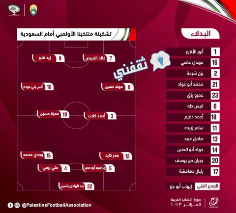 تشكيلة المنتخب الفلسطيني الأولمبي ضد السعودية في دورة الألعاب العربية