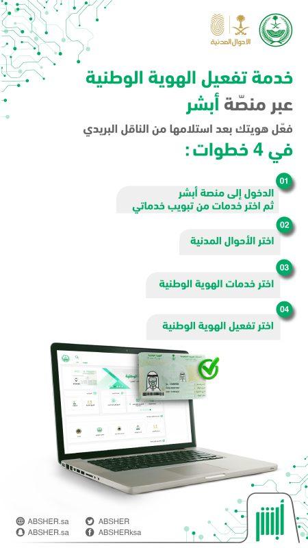 تفعيل بطاقة الهوية الوطنية بمنصة أبشر