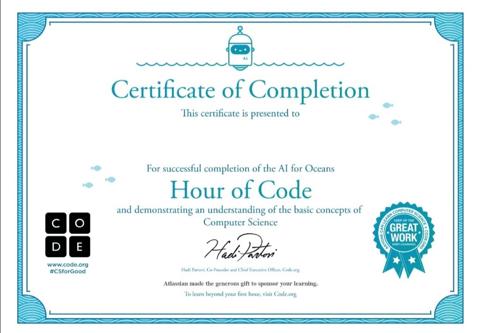 شهادة ساعة برمجة Hour of code 