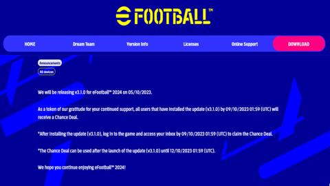 تحديث eFootball 2024 3.1.0