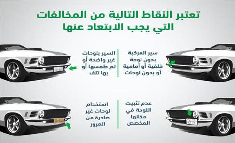 كم هي قيمة مخالفة طمس اللوحة الأمامية