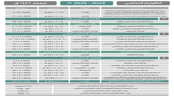 التقويم الدراسي 1446 وزارة التعليم السعودية