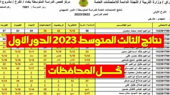 استخراج نتيجة الثالث متوسط العراق الدور الأول