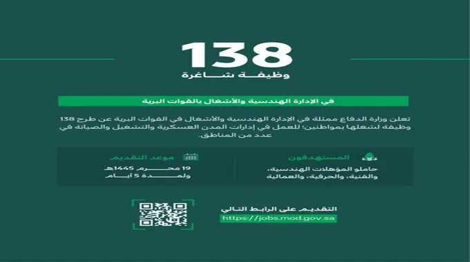 القوات البرية تعلن عن 138 وظيفة هندسية وفنية