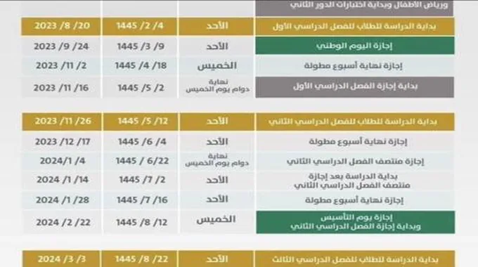 الخطة الدراسية 1445 رسميًا للعام الجديد شامل