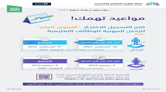 رابط تسجيل اختبار الرخصة المهنية 1445 للمعلمين