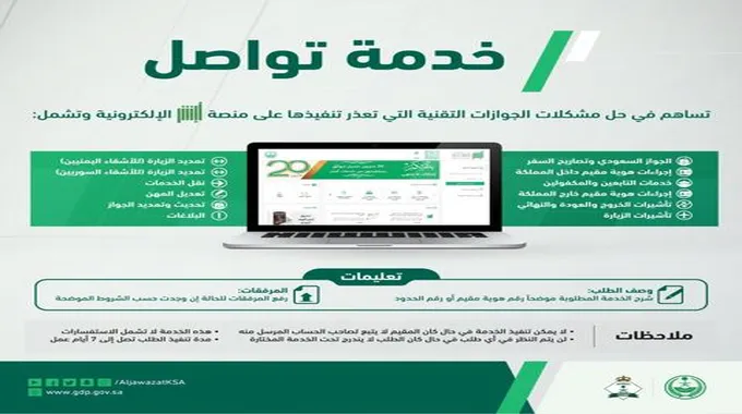 خدمة تواصل الجوازات المميزة في السعودية عبر