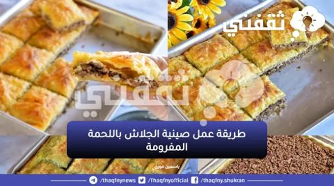 طريقة عمل صينية الجلاش باللحمة المفرومة في وقت