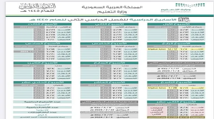 موعد بدء الدراسة في السعودية 1445 التقويم